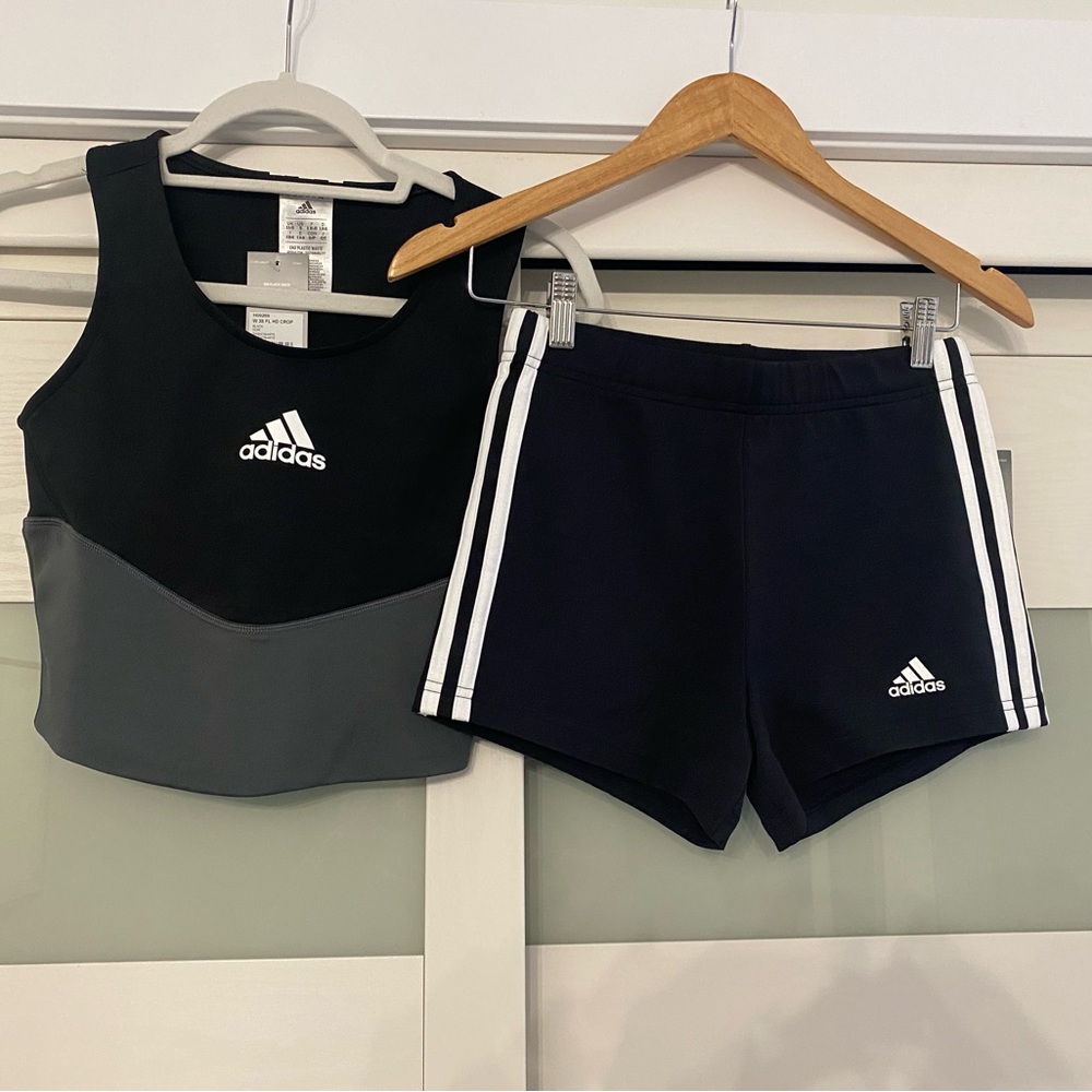 Adidas Black and Gray Tank Top and Shorts Set